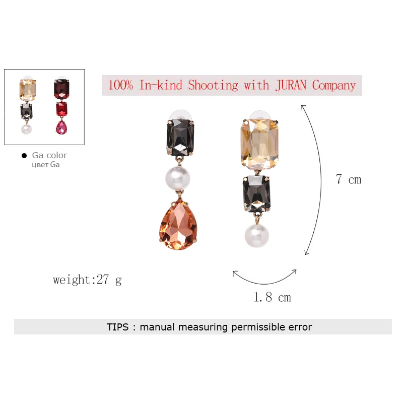 JURAN, высококачественные серьги-капли с блестящими кристаллами для женщин и девочек, разноцветные стразы, висячие серьги, свадебные вечерние ювелирные изделия
