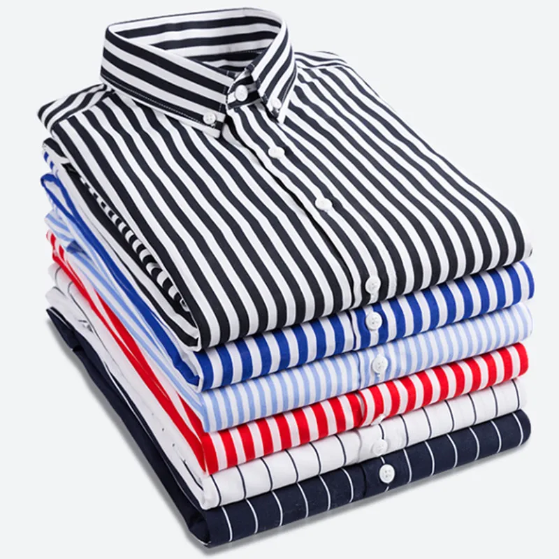 

New business shirts spring 2019 Men's long sleeved shirt Fashion stripe Youth hot-selling leisure stripped bouses