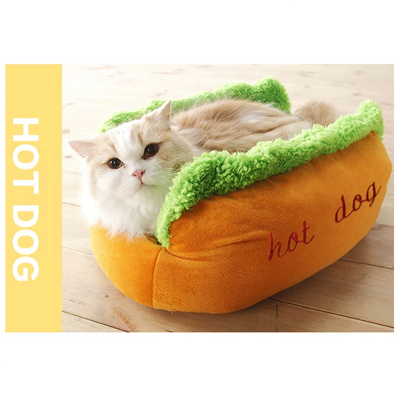 Funny Hot Dog Dog Bed Pet Cat Sofa Cushion Soft& Cozy Cat House Sleeping Bag Puppy Nest Kennel for Small Medium Pet Supplies