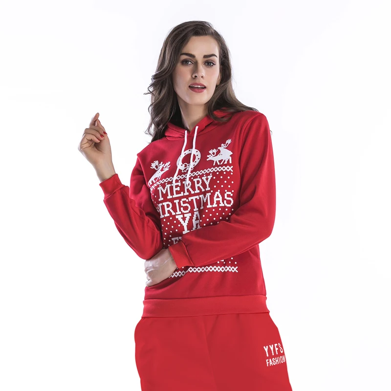 

Christmas Clothes Letter Printed Sweatshirts Women Pullover Casual Hoodies Lady Hoody