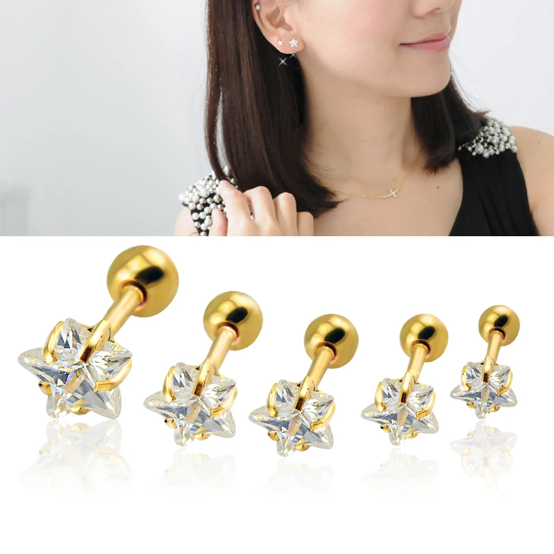 

1 pair Trendy Earrings Studs New Fashion Shining Star Zircon Fashion Earring Ear Stud For Women Girls Cartilage Earrings Ring