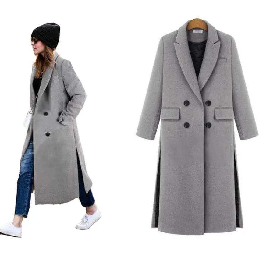 Women Parka 2017 Fall Winter Simple Notched lapel Woolen Elegant Chic ...