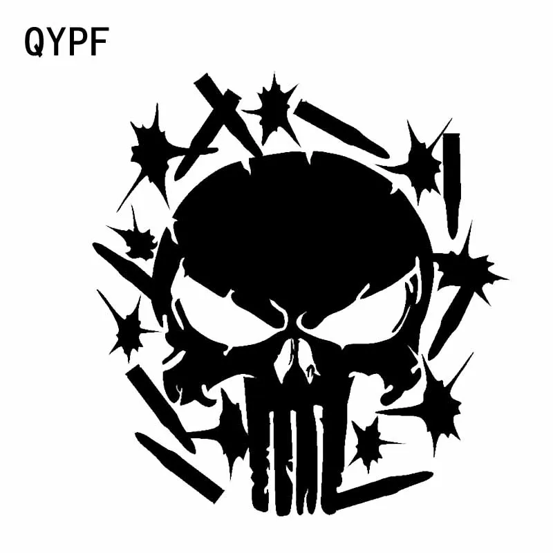 QYPF 15*16CM Punisher Bullets And Skull Decoration Car Stickers Vinyl