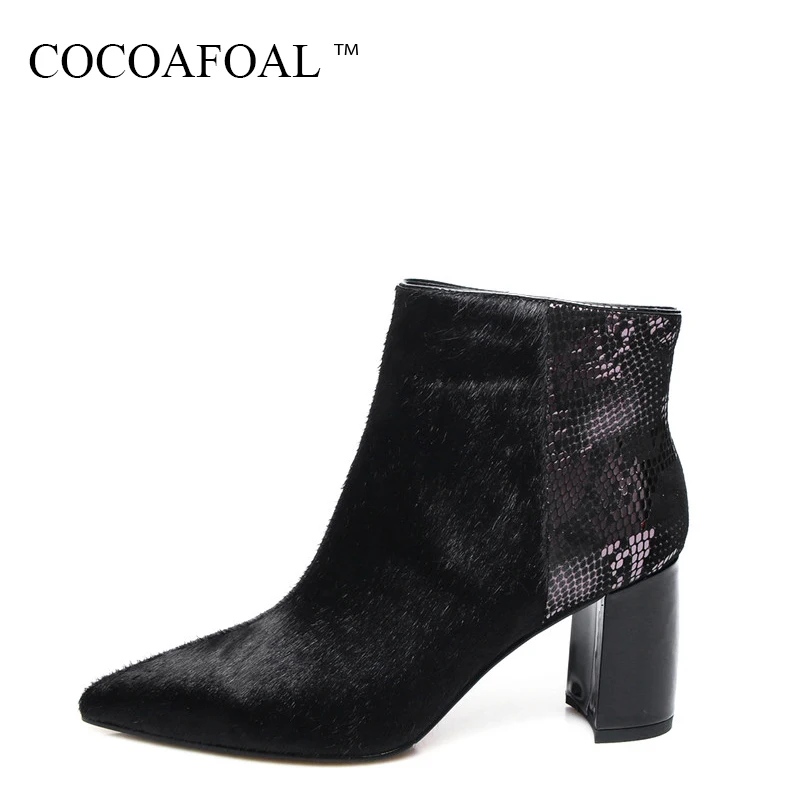 

COCOAFOAL Woman Genuine Leather Ankle Boots Winter Black Fashion Bling Chelsea Boots Genuine Leather Pointed Toe Martin Boots