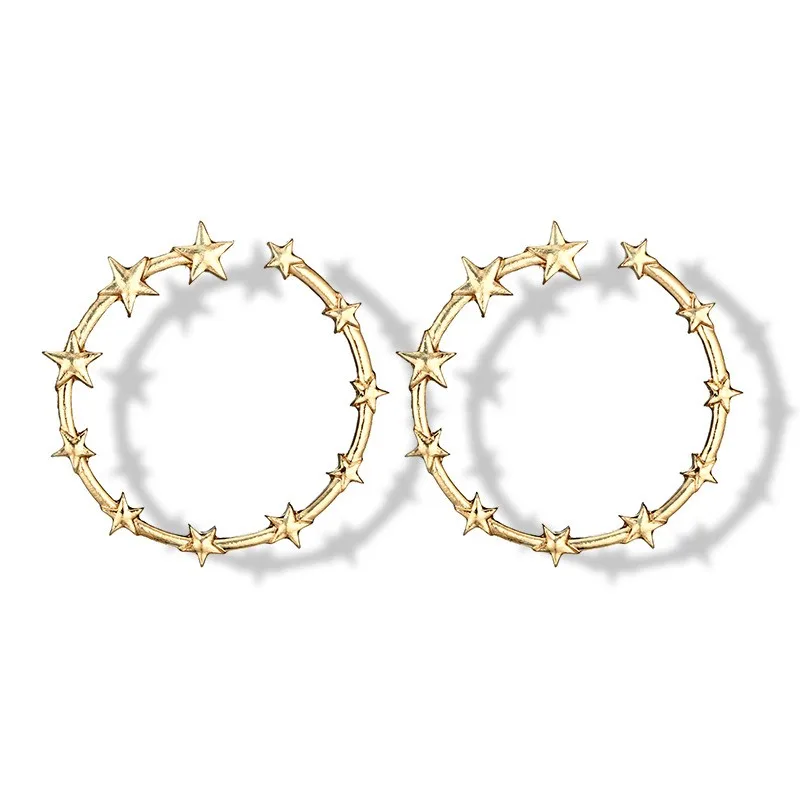 Wholesale Alloy Hoop Earring Golden Star Ring Shaped Loop Metal Earrings For Girls