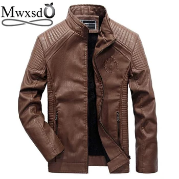 

Mwxsd brand 2019 mens PU Leather jacket Men Stand Collar Coats Male Motorcycle soft Luxury Pilot Leather Jacket 5xl 6xl