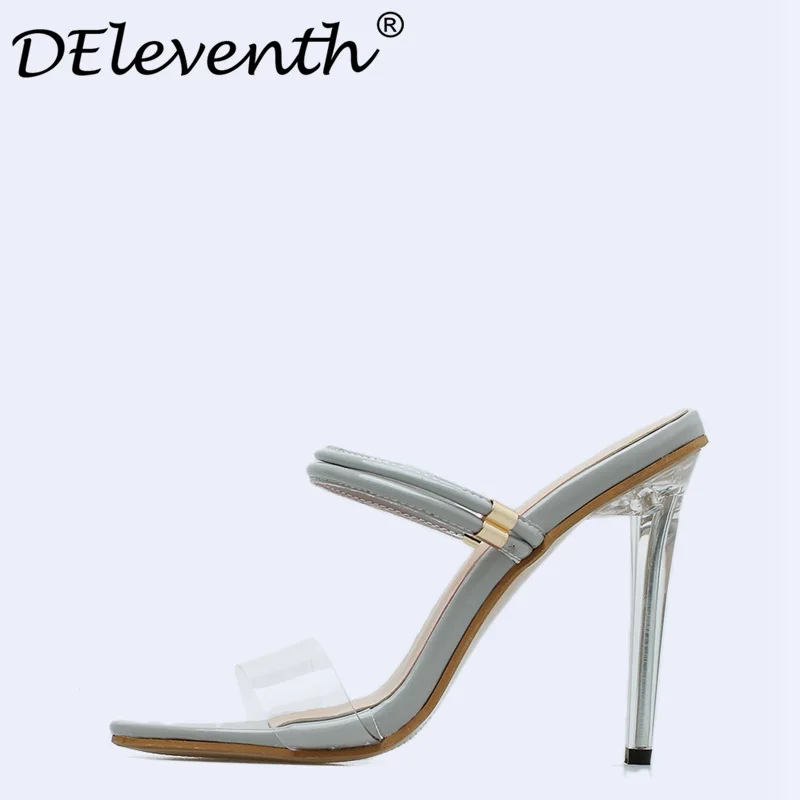 

High Heels Women Sandals Peep Toe Transparent PVC Crystal Heel Footwear 2018 New Slip-On Ladies Summer Office Woman Shoes Gray 8