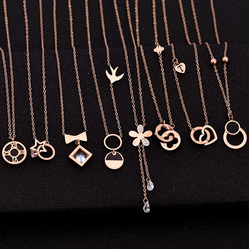 

No fading Famous Brand Stainless Titanium Steel star flower fashion choker chain rose gold Pendant Necklace Women Wedding Gift