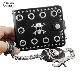 

Men's Rock Punk Metal Skulls Money Black Leather Wallet With A Chain W92