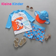 Купальный костюм для маленьких мальчиков с принтом краба, комплект из 3 предметов, купальный костюм для мальчиков UPF50+ пляжная одежда с длинными рукавами, купальный костюм, рубашка+ плавки+ шапочка