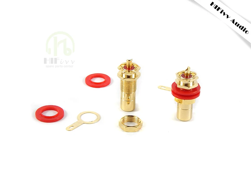 4pcs/set RCA Socket Power Amplifier Signal Cable Connector Adapter RCA Lotus Head Copper Gold Plated RCA Connector 4