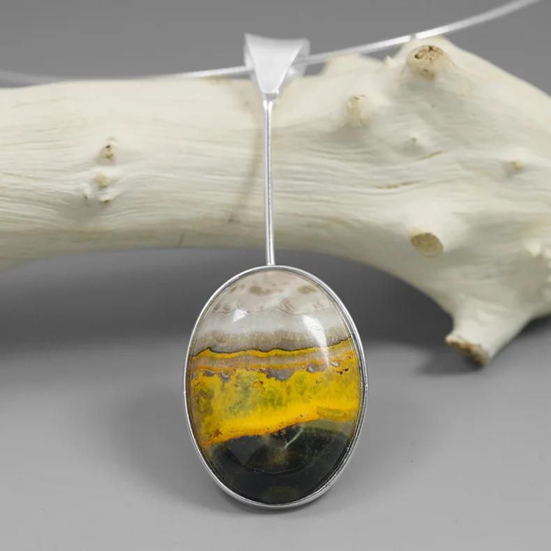 

INATURE Landscape Painting 925 Sterling Silver Natural Hornet Stone Pendant Necklace For Women Jewelry Gift