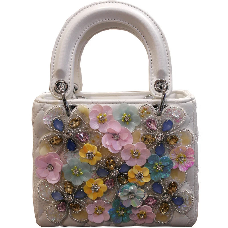 

Women's Designer Luxury Handbag 2019 New Quality PU Leather Handmade Diamond Tote bag Flower Shoulder Messenger bag Banquet bag