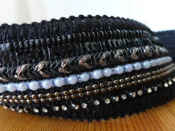

3 Yards 4.5cm Hot Sale Braided Beaded Lace Trim With Sequins Crocheted Rhinestone Lace Ribbon Curtain Decoration Wedding Party