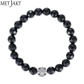 

MetJakt Natural Onyx Handmade Elastic Charm Bracelets Solid 925 Sterling Silver Long Life Beads for Unisex Jewelry(16-21cm)