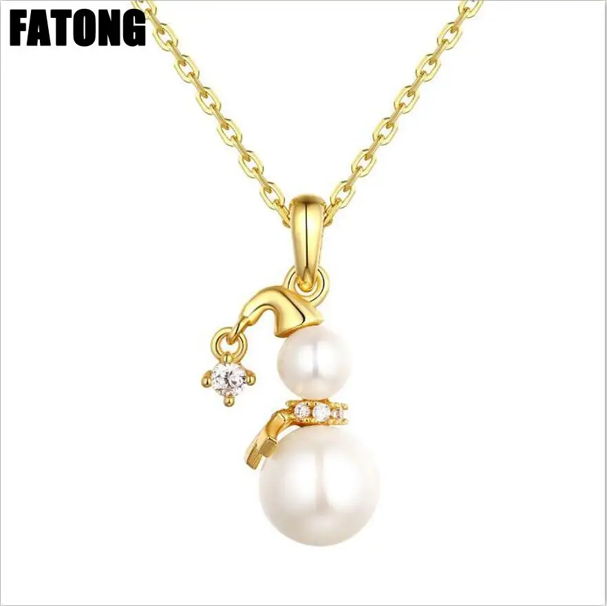 

2018 hot new 925 silver Christmas gift snowman necklace female fashion trend wild pearl necklace J0225