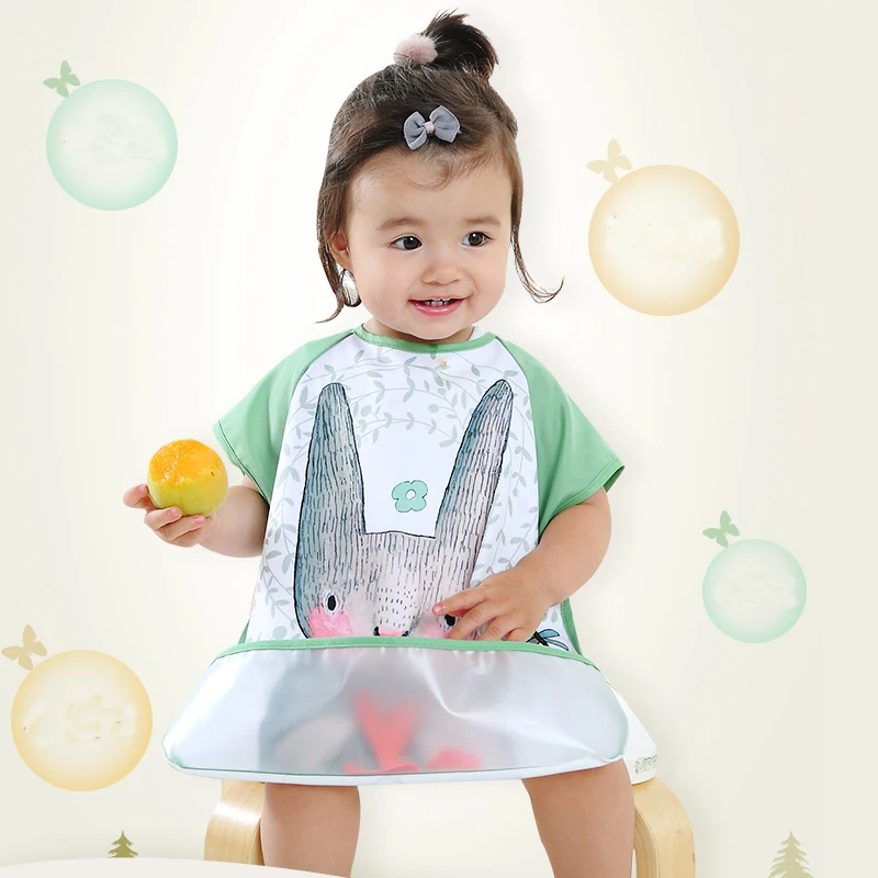 Short sleeve Cartoon Baby Bibs Summer Apron Adjustable Burp Cloths Feeding Baby Accessories Stuff Cute Animals bavoir toddler