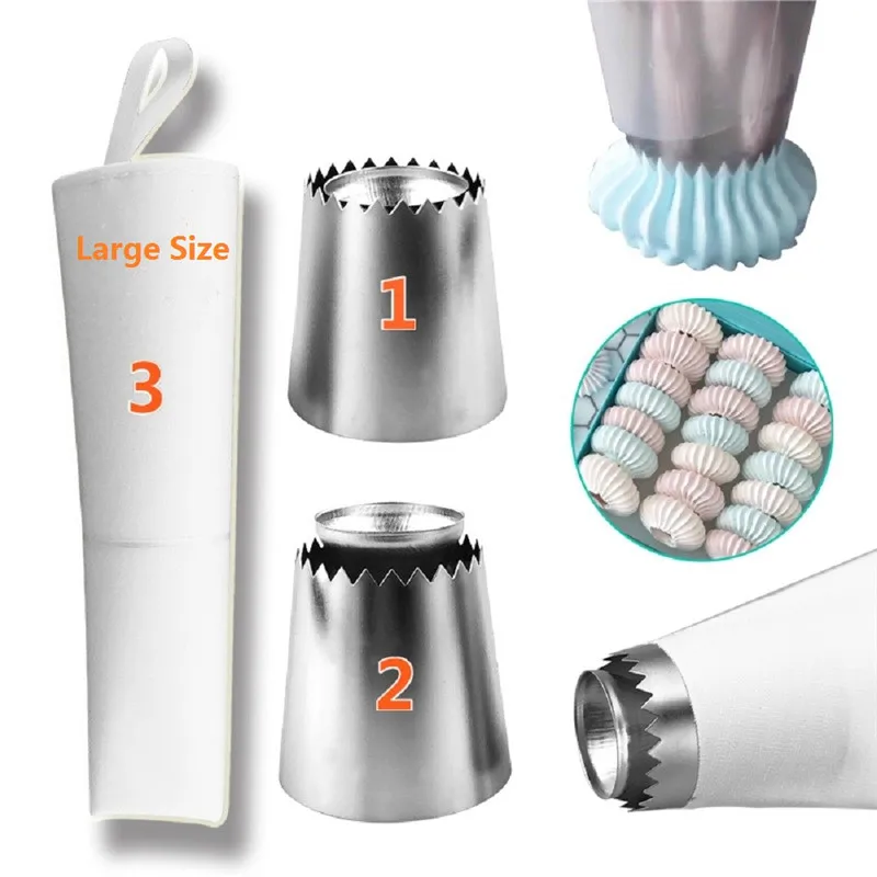 

3PCS/set Cake Decorating Nozzles 2 Hollow Cookies Nozzles + Reusable Pastry Cloth Bag Free Shipping