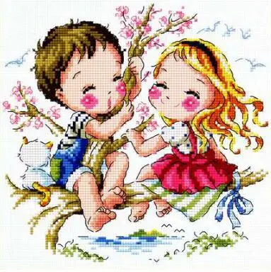

Gold Collection Counted Cross Stitch Kit Healing Date Little Girl and Boy SO