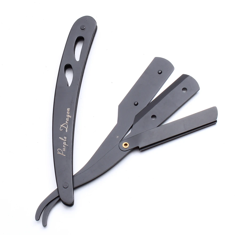Dragão de Aço Ferramentas de Remoção de Cabelo de Barbear Lâminas de Barbear de Barbear Dobrável + Lâminas Roxo Borda Barbeiro Profissional Faca Z6102 100 Pcs 6 100 Pcs Roxo Dragão de Aço Borda
