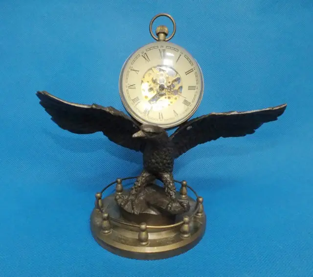 Decorations Rare brass Eagle Mechanical Table Clock 