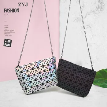 

ZYJ Girls Laser Geometry Quilted Plaid Chains Shoulder Make Up Bags Deformable Lattice Mosaic Evening Clutch Bag