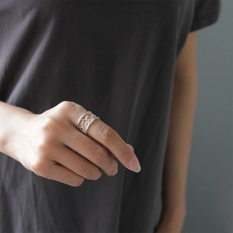 

Lotus Fun Real 925 Sterling Silver Handmade Fine Jewelry Oriental Element Window Decoration Paper-cut Design Rings For Women