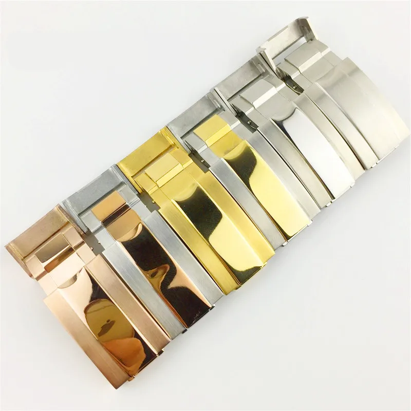 16 * 9mm Stainless Steel Watch Band Folding Buckle Glide Lock Clasp Steel For Rol submariner Bracelet Rubber Leather Strap Belt