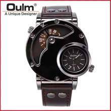 Top Brand Luxury OULM 9591 Men Watches Stainless Steel Big Face Dual Time Leather Quartz-watch Men’s Watches