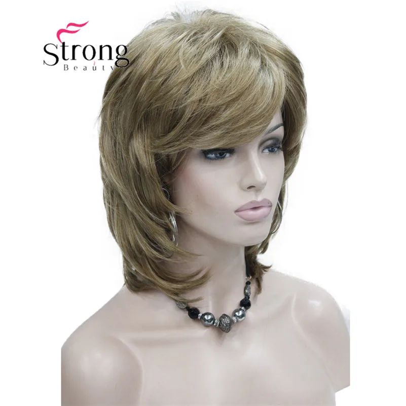 StrongBeauty короткий слоистый коричневый с светлым выделенным классическим колпачком полный синтетический парик женские волосы парики выбор цвета - Цвет: #19