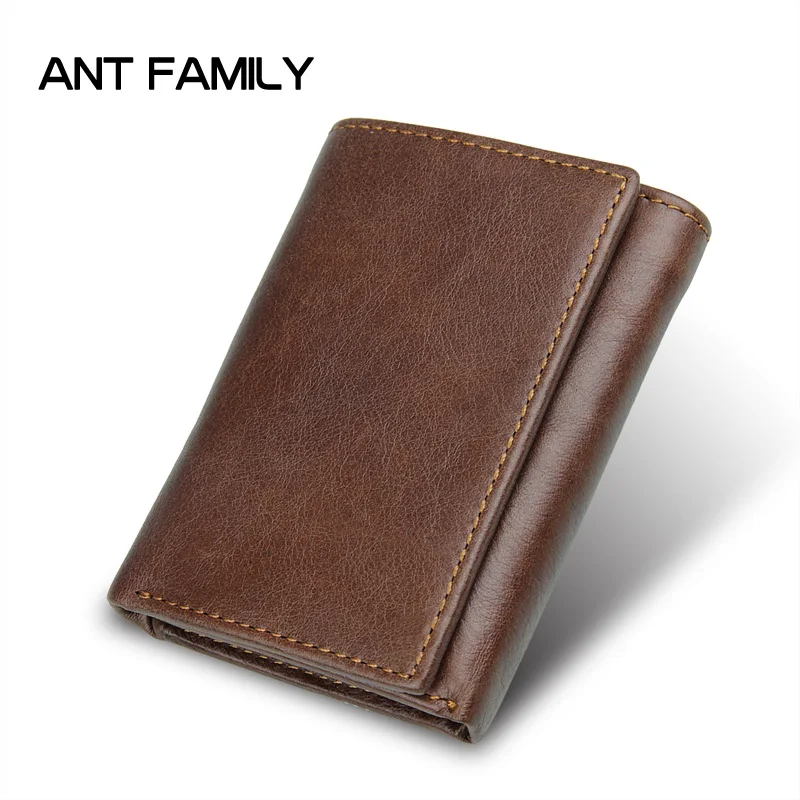 

RFID Wallet Antitheft Scanning Leather Wallet Hasp Leisure Men's Slim Genuine Leather Mini Wallet Case Credit Card Trifold Purse