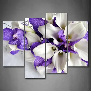 

Bunch Of Flowers In White And Dark Purple Wall Art Painting Pictures Print On Canvas Flower The Picture For Home Modern Decor