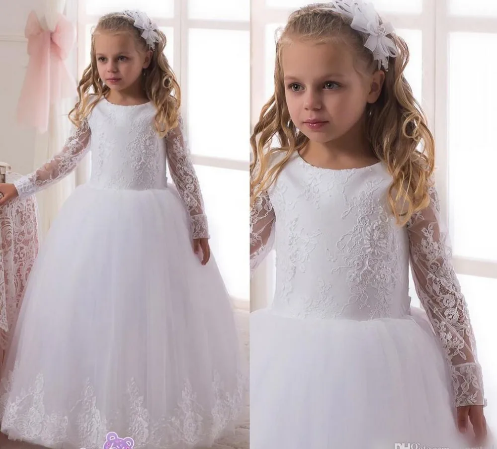 long sleeve white flower girl dress