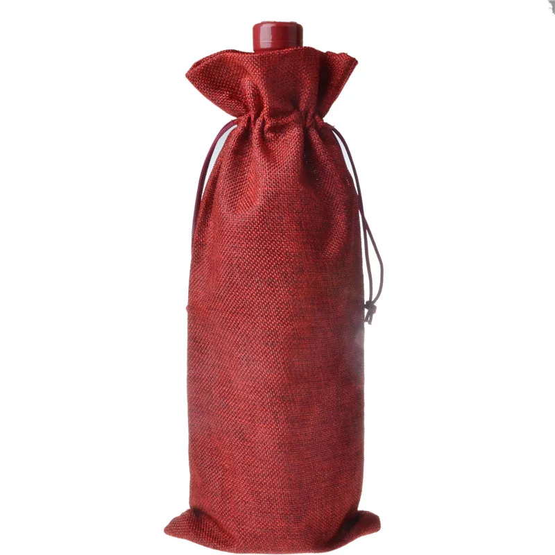 Винная бутылка из джута сумки 15 см x 35 см(" x 18,5") Чехлы для бутылки шампанского льняные подарочные мешочки из мешковины Hessian упаковка мешок 10 шт./партия