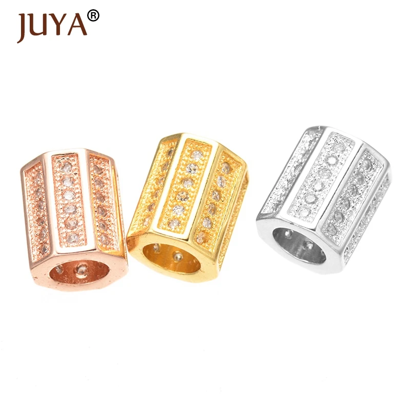 

3 Colors High Quality Copper Micro Pave CZ Bead Tube Shaped Bracelet Necklace Accessories beads for DIY jewelry making Gift
