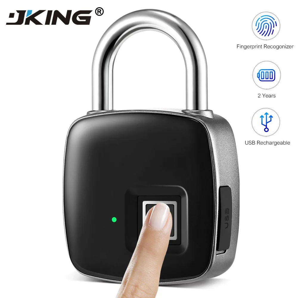 

JKING USB Rechargeable Smart Lock Keyless Fingerprint Lock IP65 Waterproof Anti-Theft Security Padlock Door Luggage Case Lock