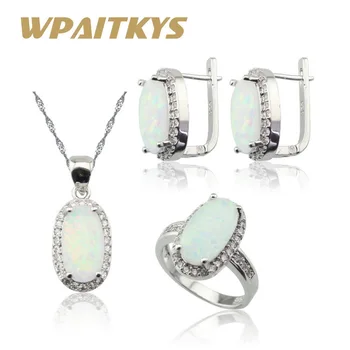 

Australian White Opal Silver Color Jewelry Sets Women White Blue 3 colors Earrings Necklace Pendant Ring Free Gift Box