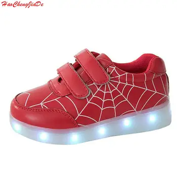 

EUR 22-35 Luminous Sneakers USB Charge Led Children Shoes Boy Girl Spider-Man Glowing Tennis Kids Light up Shoes