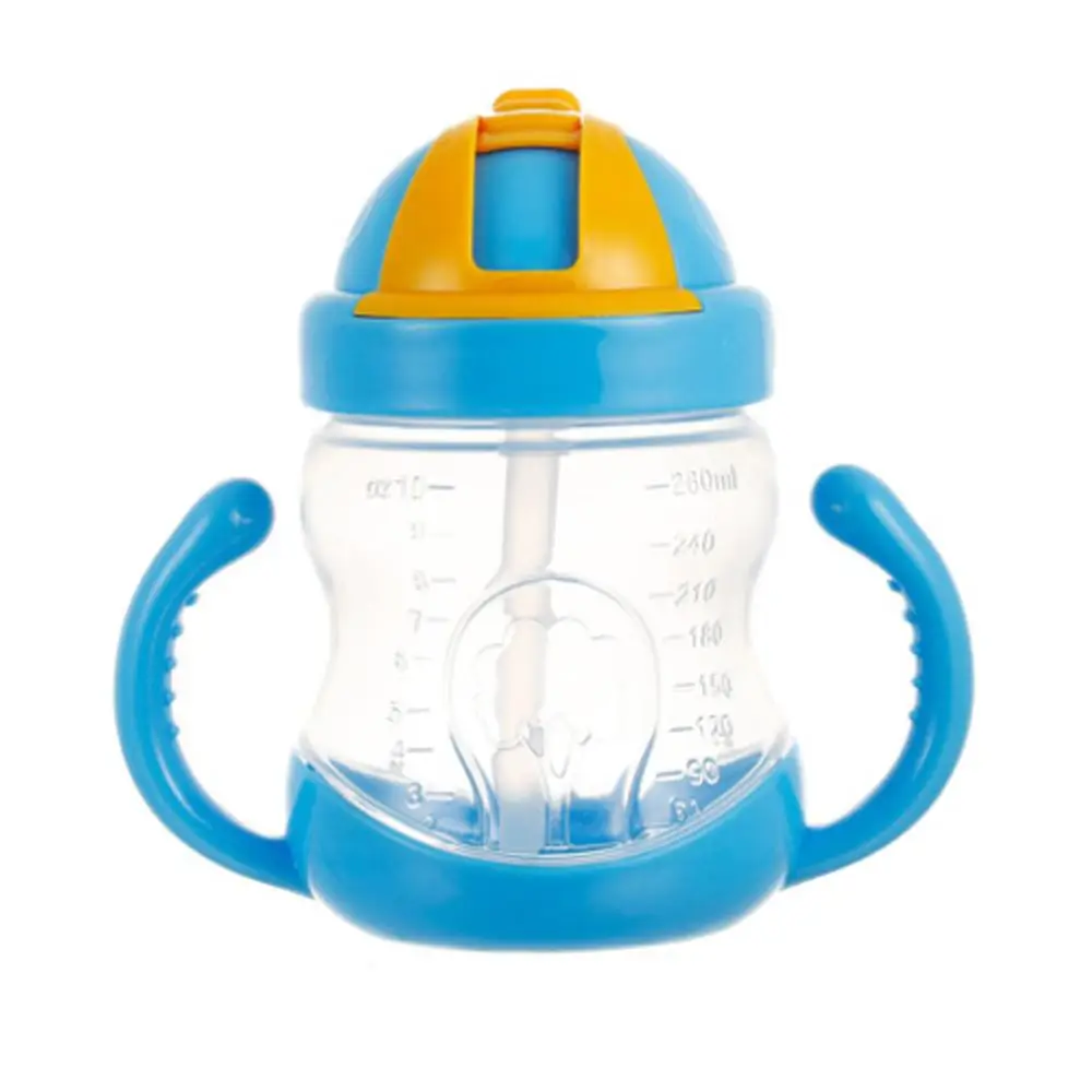 

280ML Kids Ox Horn Shape Handles Drinking Cup with Straw
