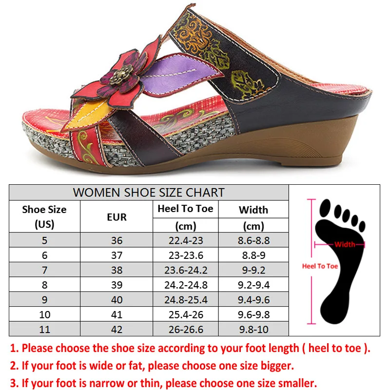 Sandalias De Hecho Genuino Zapatillas Verano rojo A Beige Socofy Deslice Cuero Tacones verde Retro Mujer Zapatos Mano Flor Bohemio Cuña 4Aqwx4a50n