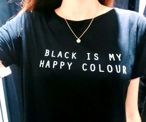 Black Is My Happy, цветная женская футболка с буквенным принтом, хлопковая забавная Повседневная хипстерская футболка для женщин, футболки Tumblr, Прямая поставка TZ1