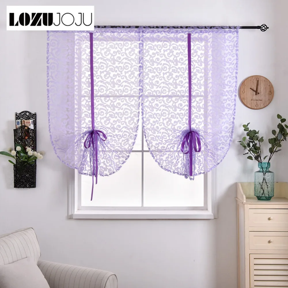 

LOZUJOJU 1 piece Transparent Roman Tulle Short Drops Rustics Decoration European Simple Strings Jacquard Curtains Kitchen Fabric
