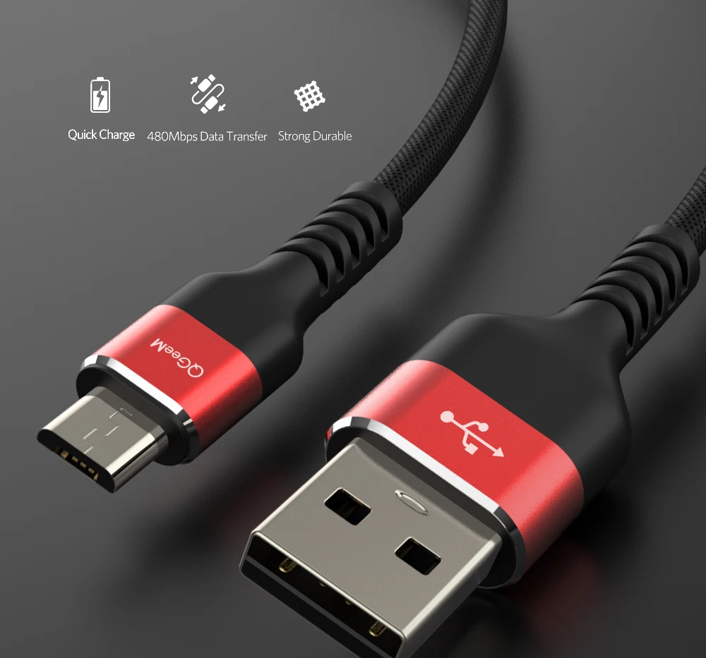 QGeeM Micro USB кабель 2.4A нейлон Быстрая зарядка USB кабель для передачи данных для samsung Xiaomi LG планшет Android мобильный телефон usb кабель для зарядки