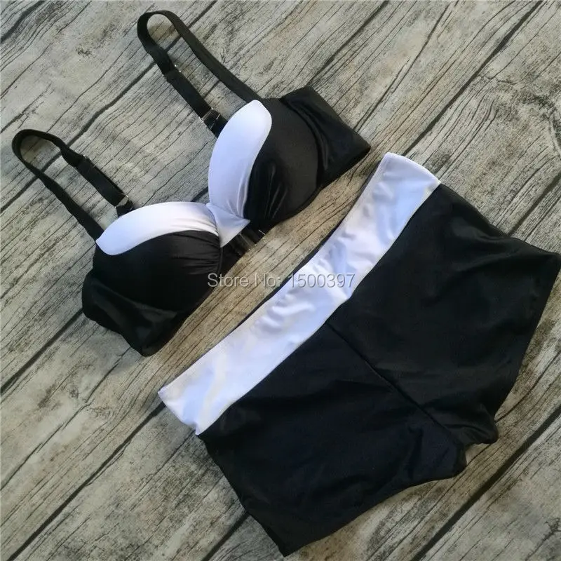 2017 Black/White Patchwork Color Women Push Up Bikini Set Plus Size XL 2XL-5XL High Waisted Swimwear Retro Sexy Swimsuit Biquini plus-size-black-swimsuit : image 2017 Black/White Patchwork Color Women Push Up Bikini Set Plus Size XL 2XL-5XL High Waisted Swimwear Retro Sexy Swimsuit Biquini plus-size-black-swimsuit