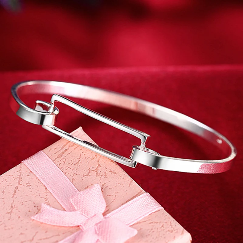 

Fashion Punk Geometry Bangles Bracelet 925 Silver Square Triangle Cuff Bangles For Women Jewelry