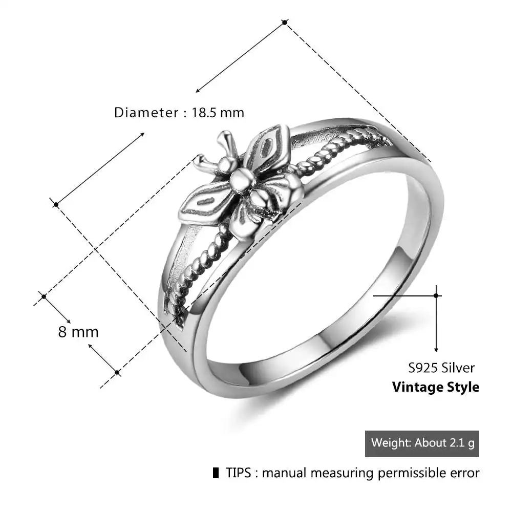 Solid 925 Sterling Silver Female Rings With 7mm Butterfly Shape Engagement Rings Jewelry Rings Gift to Girls(JewelOra RI102792)