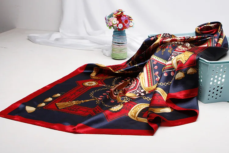 Модный хиджаб шарф для женщин с принтом шелковый атлас шарфы для волос платок 90*90 см квадратный шейный платок шарфы-повязки для дам