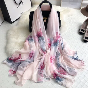 

Fashion Crinkle Silk Scarf Print Women Beach Pashmina Scarves Floral Lady Foulard Shawls Wraps 2020 Summer Autumn