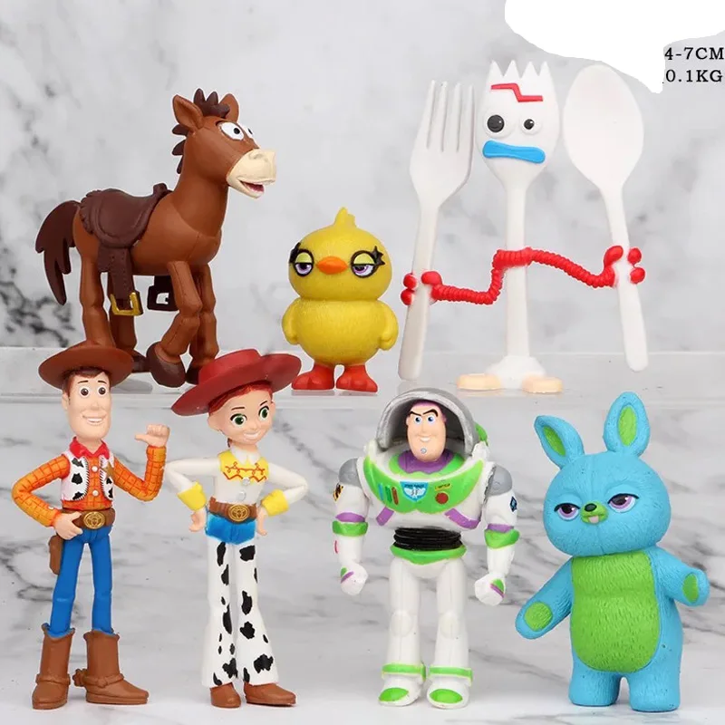 

4-7cm 7pcs/lot Toy Story 4 fokry Woody Buzz Lightyear Jessie Yellow Duck Blue Rabbit action figure toys Christmas gift doll