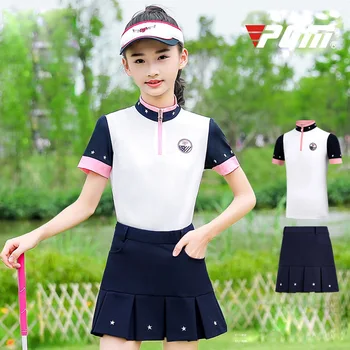 

PGM Summer Breathable Suit Golf Clothing for Children Golf Clothes Girls Short-sleeved T-shirt Pleated Skirt